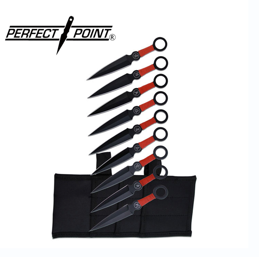Perfect Point Red Rope 9 Piece Throwing Knives