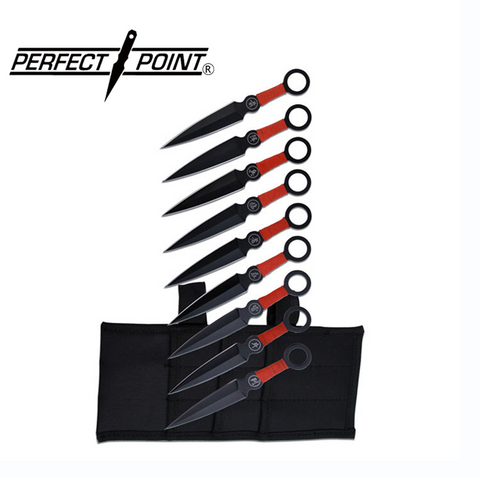 Perfect Point Red Rope 9 Piece Throwing Knives