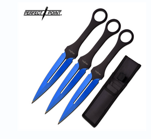 Blue Electro 3pc Throwing Knife Set