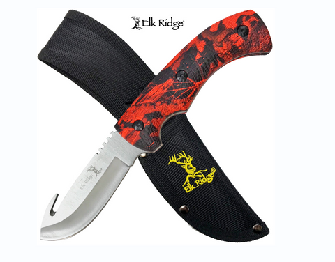 Elk Ridge Gut Hook Skinner Knife - Red Camo