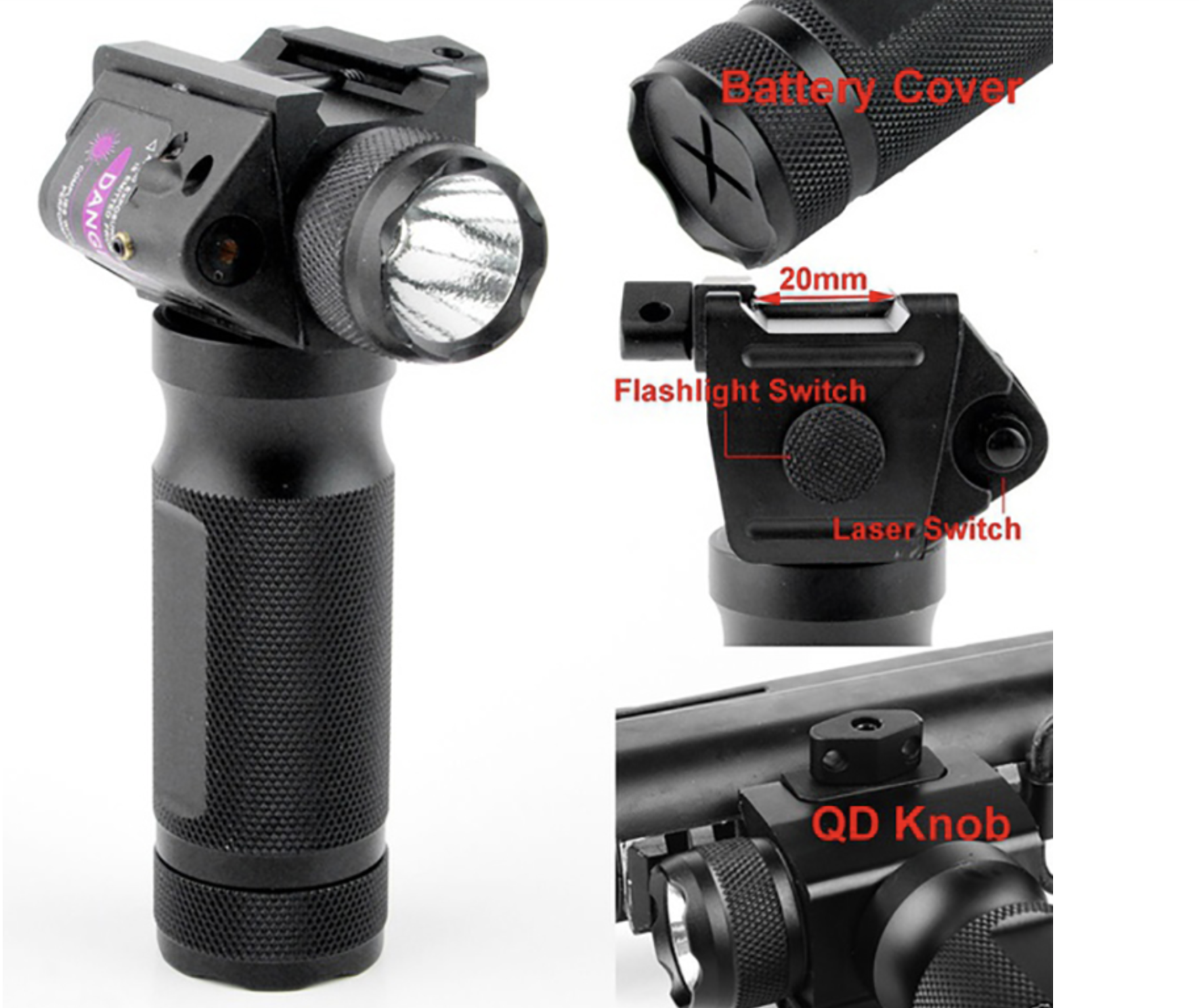 2 IN 1 Red Laser Sight Foregrip Laser Pointer & Flashlight