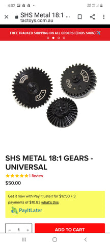 18:1 SHS Metal Gear set